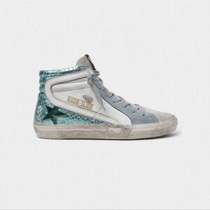 Golden Goose Slide High-Top Crocodile Print Green Laminated Leather Size 36